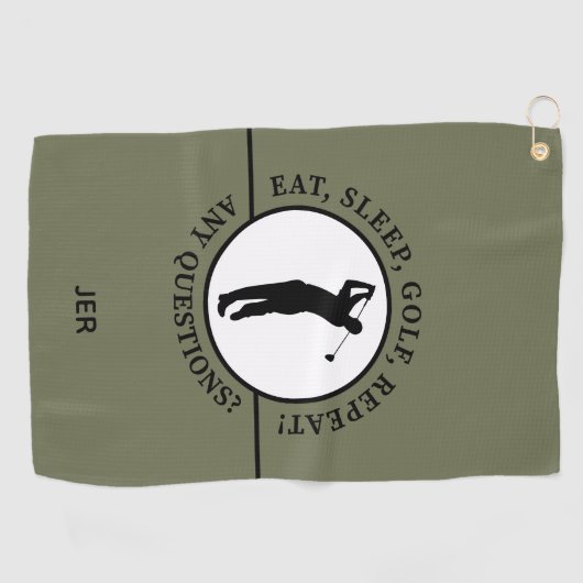 Golfer Male Sports Pro Silhouette Golf Green Black Golfhanddoek (Horizontaal)