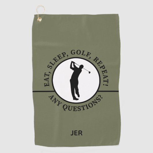 Golfer Male Sports Pro Silhouette Golf Green Black Golfhanddoek (Voorkant)