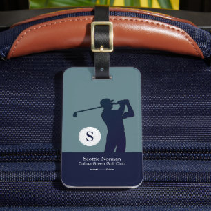 Golfer Man met Golfclub blauw Bagagelabel