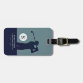 Golfer Man met Golfclub blauw Bagagelabel (Voorkant horizontaal)