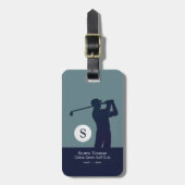 Golfer Man met Golfclub blauw Bagagelabel (Voorkant verticaal)