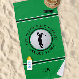 Golfer Man Sport Pro Golfbal Schattig Groen Zwart Strandlaken