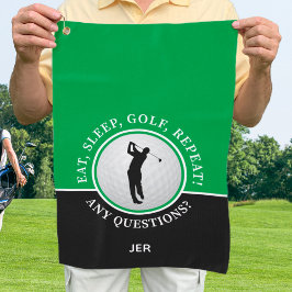 Golfer Mannelijke Silhouet Golfbal Citaat Groen Zw Golfhanddoek