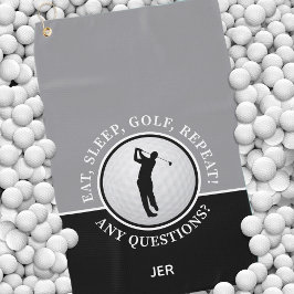 Golfer Mannen Silhouet Golfbal Citaat Zwart Grijs Golfhanddoek
