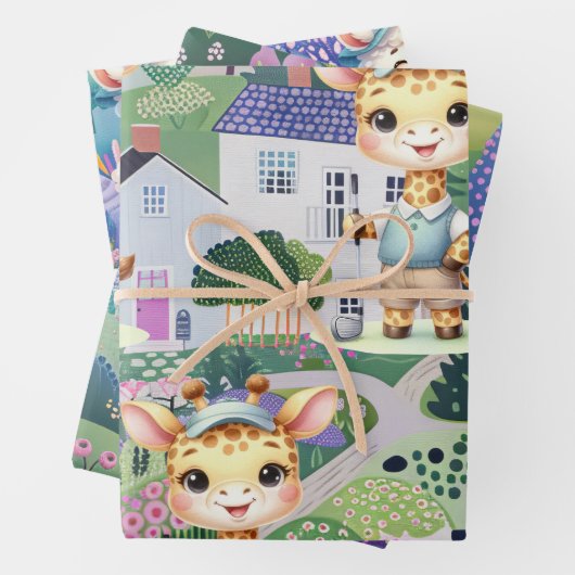 Golfer met Abstracte golfscènes voor kinderen Inpakpapier Vel (In situ)