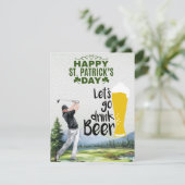 Golfer met Bier & Klaver St. Patrick's Day Feestdagenkaart (Staand voorkant)