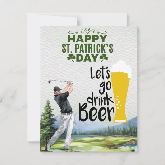 Golfer met Bier & Klaver St. Patrick's Day Feestdagenkaart (Voorkant)