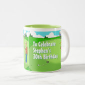 Golfer met een gemiste putt om te personaliseren tweekleurige koffiemok (Voorkant rechts)