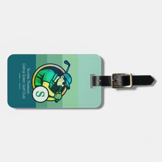 Golfer met Golf Club Man Monogram Bagagelabel (Voorkant horizontaal)