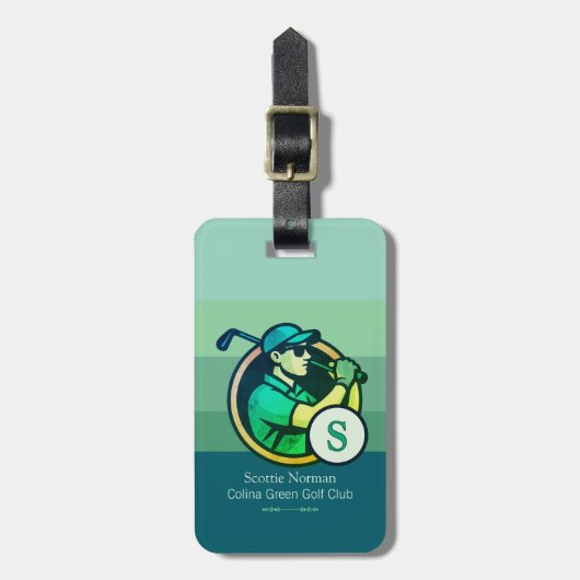 Golfer met Golf Club Man Monogram Bagagelabel (Voorkant verticaal)