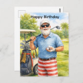 Golfer met golfbal met tekst Gefeliciteerd met je Briefkaart (Voorkant / Achterkant)