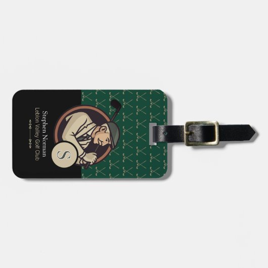 Golfer met golfclub opa Monogram Bagagelabel (Voorkant horizontaal)
