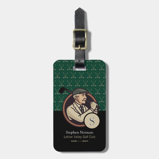 Golfer met golfclub opa Monogram Bagagelabel (Voorkant verticaal)