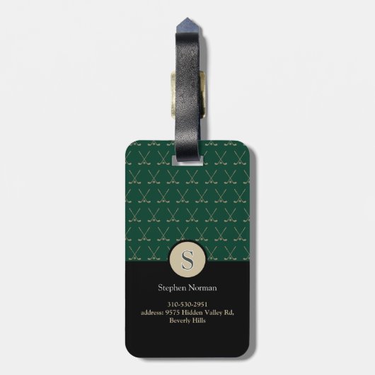 Golfer met golfclub opa Monogram Bagagelabel