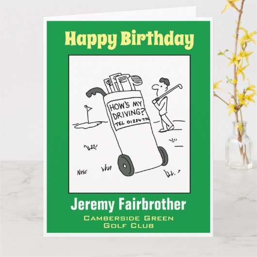 Golfer met Sign Gezegde Hoe gaat het met mijn rijd Kaart (Gele Bloem)