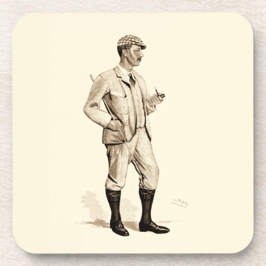 Golfer met tabakspijp en -schoenen Drankjes Onderzetter (Voorkant)