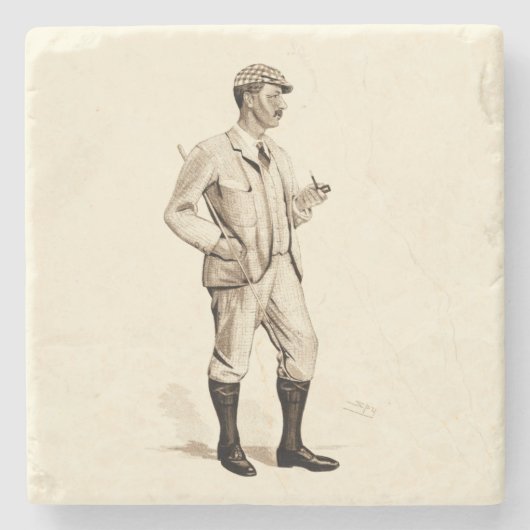 Golfer met tabakspijp en -schoenen Stenen Onderzetter (Voorkant)