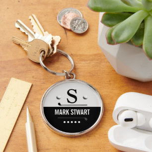 Golfer Modern Black White Monogram Sleutelhanger