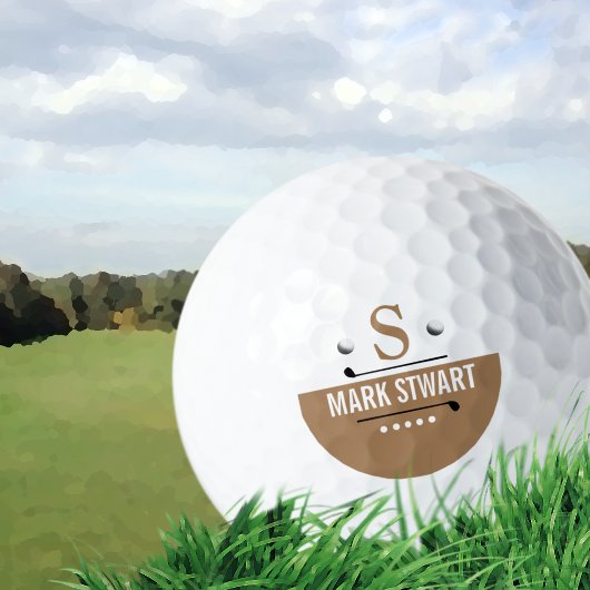 Golfer Modern Light Brown Monogram Golf Balls Golfballen