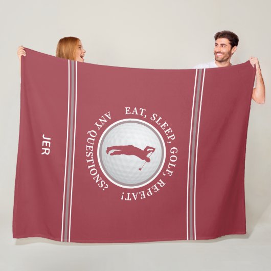 Golfer Modern Sports Monogram Golf Ball Red Gray Fleece Deken (In situ)