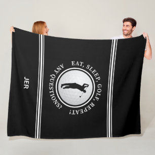 Golfer Modern Sports Monogram Golf Pro Black White Fleece Deken