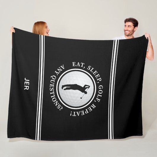 Golfer Modern Sports Monogram Golf Pro Black White Fleece Deken (In situ)
