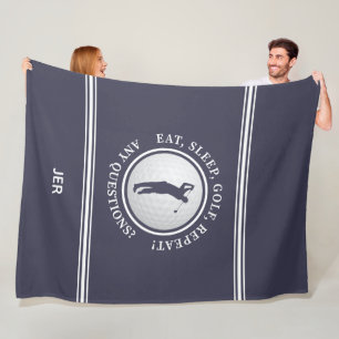 Golfer Modern Sports Monogram Golf Pro Blue White Fleece Deken