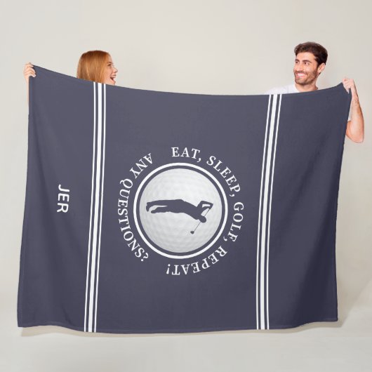 Golfer Modern Sports Monogram Golf Pro Blue White Fleece Deken (In situ)