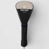 Golfer Modern Zwart Wit Monogram Golfheadcover (Voorkant)