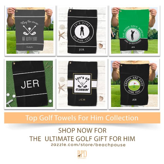 Golfer Moderne Sportapparatuur Monogram naam grijs Golfhanddoek