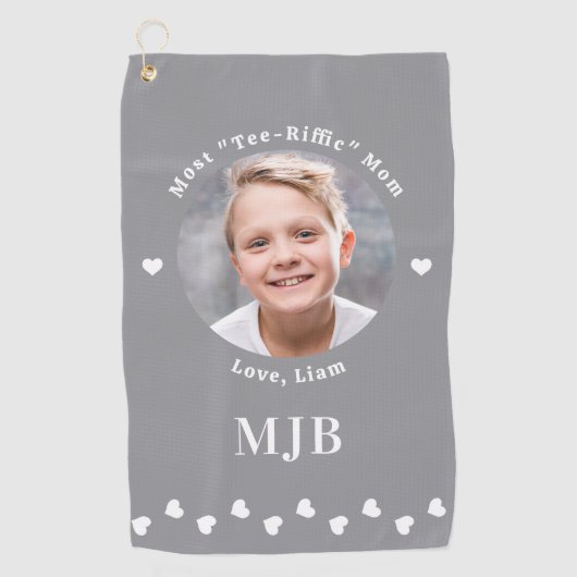 Golfer MOM aangepaste foto gepersonaliseerd monogr Golfhanddoek (Voorkant)