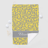 Golfer | Monogram Abstract Bloemmotief Geel Grijs Golfhanddoek (Insitu)
