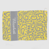 Golfer | Monogram Abstract Bloemmotief Geel Grijs Golfhanddoek (Horizontaal)