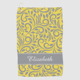 Golfer | Monogram Abstract Bloemmotief Geel Grijs Golfhanddoek