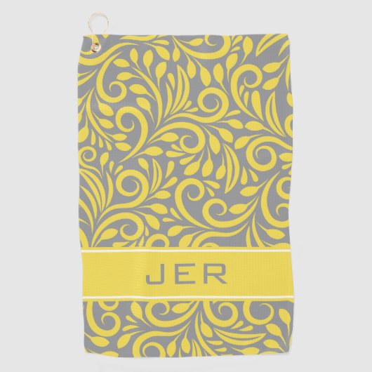 Golfer | Monogram Abstract Patroon Geel Grijs Golfhanddoek (Voorkant)