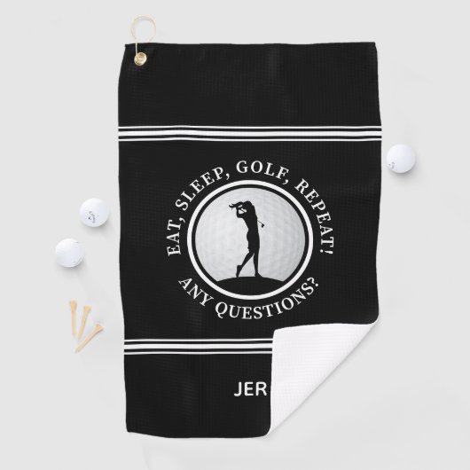Golfer Monogram Funny Quote Sports Pro Golf Black Golfhanddoek (Insitu)