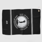 Golfer Monogram Funny Quote Sports Pro Golf Black Golfhanddoek (Horizontaal)