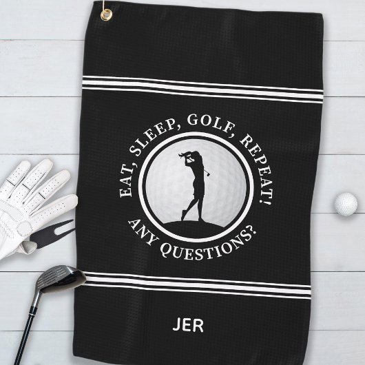Golfer Monogram Funny Quote Sports Pro Golf Black Golfhanddoek