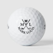 Golfer Monogram gekruiste clubs en koningskroon Golfballen (Voorkant)