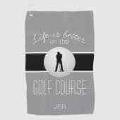 Golfer Monogram Golfsport Citaat Grijs Schattige Golfhanddoek (Voorkant)