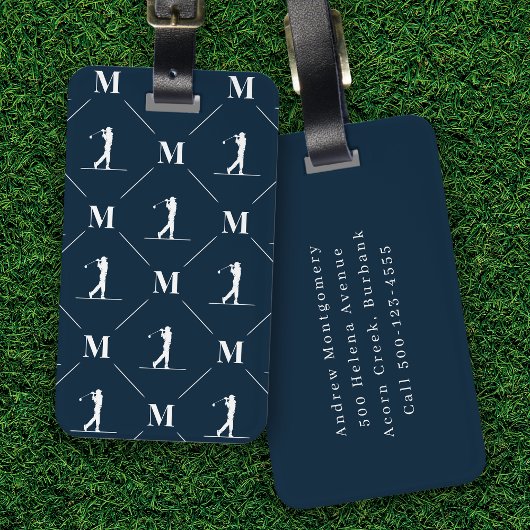 Golfer Monogram Initiaal Designer Patroon Bagagelabel