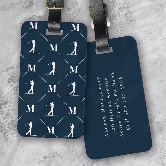 Golfer Monogram Initiaal Designer Patroon Bagagelabel
