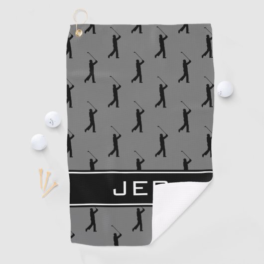 Golfer Monogram Initialen Golf Pattern Grey Black Golfhanddoek (Insitu)
