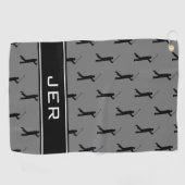 Golfer Monogram Initialen Golf Pattern Grey Black Golfhanddoek (Horizontaal)