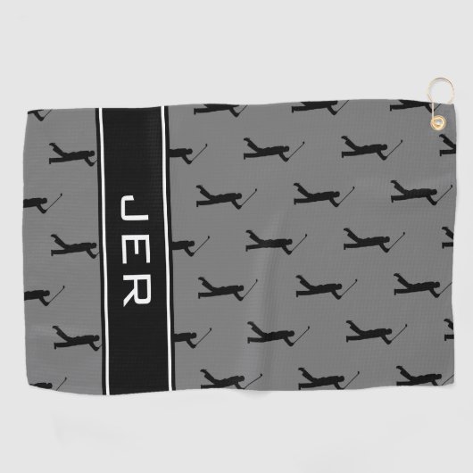 Golfer Monogram Initialen Golf Pattern Grey Black Golfhanddoek (Horizontaal)