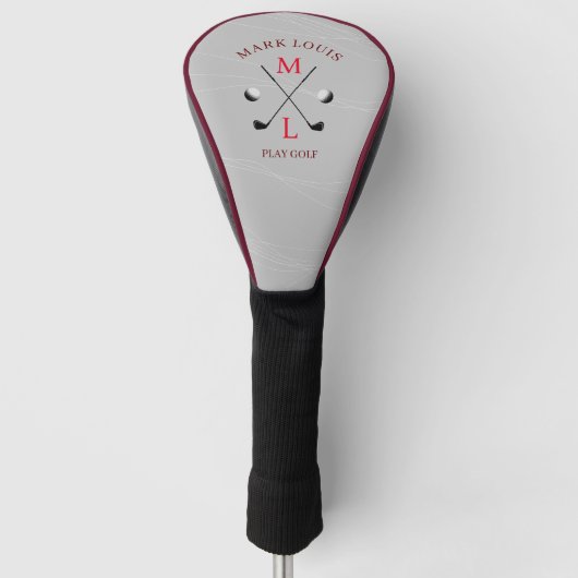Golfer Monogram Lichtgrijs Golfheadcover (Voorkant)