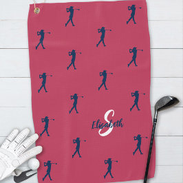 Golfer Monogram Naam Beginletters Sport Magenta Bl Golfhanddoek