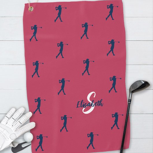 Golfer Monogram Naam Beginletters Sport Magenta Bl Golfhanddoek