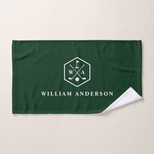 Golfer Monogram & Name Stylish Minimalist Golf Handdoek (Handdoek)
