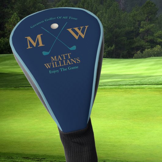 Golfer Monogram op Classy Blue Custom Golfheadcover